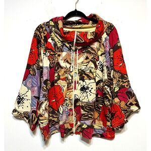 Vintage Life Style Bohemian Funnel Neck Zip Jacket Womens Size 3X Artsy Eclectic